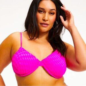 GOOD AMERICAN- Jacquard Bikini Top Sz 5/2XL HAWAIIAN PINK